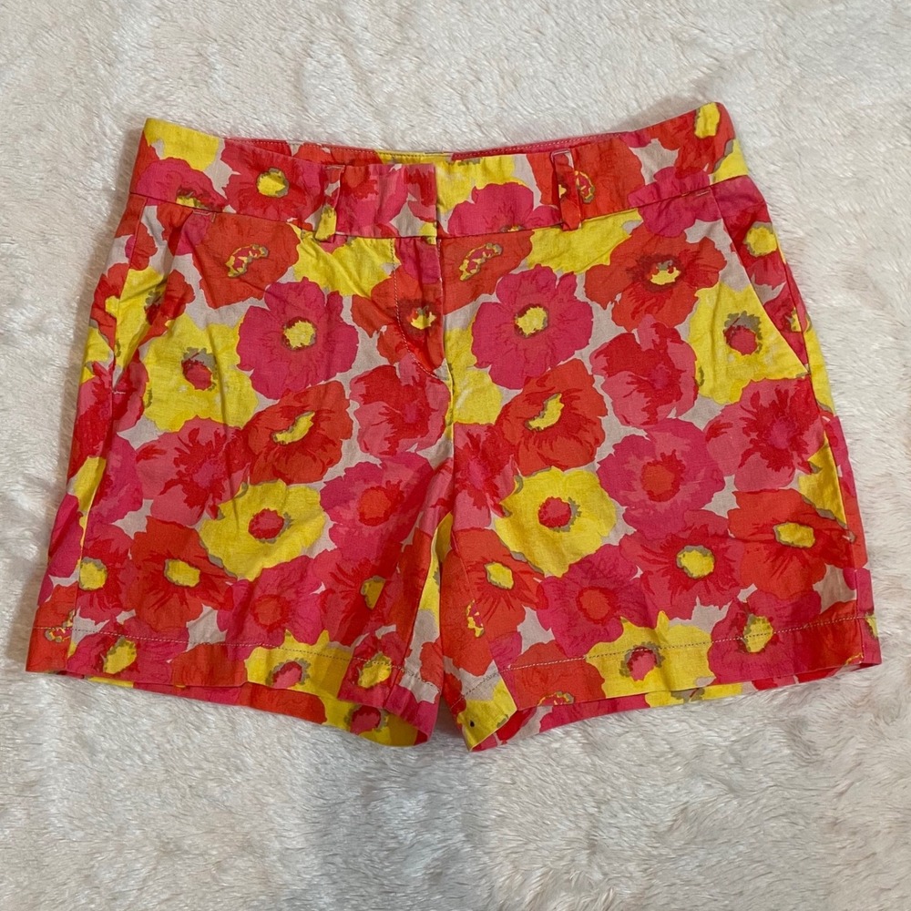 Ann Taylor‎ LOFT Poppy Print Linen Blend Chino Shorts Womens 2 Dopamine Dressing